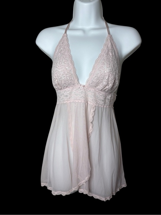 Victoria's Secret Other - Pink Lace Feminine Coquette Sheer Mesh Babydoll Lingerie Sparkly Top Size L Open